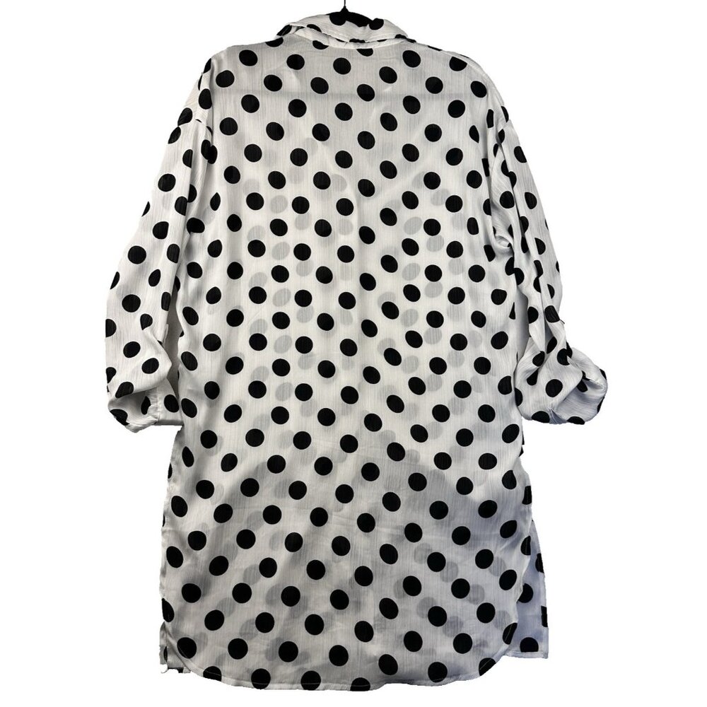 MASA USA Polka Dot Button Down Tunic Blouse Size M Longline Coastal Beach Top - Picture 2 of 10